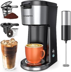 Famiworths Single Serve Coffee Maker with Milk Frother, Iced and Hot Coffee Maker for K Cup & Ground Coffee, 6 to 14 Oz Brew Sizes, Iced Coffee Machine for Home, Office and RV