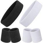 Sweatband Set Sports Headband Wristband Set Sweatbands Terry Cloth Wristband Wrist Sweatband Headbands Moisture Wicking Sweat Absorbing Head Band(Black,White)