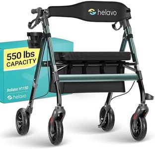 Helavo Bariatric Walker with Large, Height-Adjustable Seat, 550 lbs Weight Capacity, 8-inch Wheels, 28-inch Wide - Extra Wide Heavy Duty Rollator for Seniors