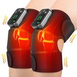 Cordless Heated Knee Massager, 2PC Heating Shoulder Support Brace Wrap with Massage, Vibration Heating Pads for Relaxing Knee Shoulder Elbow, Cordless Massage Machine Best gift for Men Women, Birthday Christmas