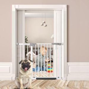 Adjustable Baby Gate for Stairs Auto Close Dog Gate for The House Safety-First Design Easy Install Indoor Pet Gate for Doorways No Drill Pressure Mount System (78cm Tall,Fits Openings 76-107cm)