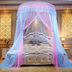 Beyeutao Children Bed Canopy Princess Bed Curtains Play Tents Lace Round Dome Room Decoration Mosquito Net for Girls Kids. (Pink and Blue)