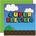 Birthday Cards for Bestie - Super Bestieio - Funny Happy Birthday Card for Best Friend from Friends, Bestie Birthday Gifts, 145mm x 145mm Joke Greeting Cards for Women Men