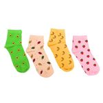 THELA GAADI Fruit Theme Ankle Socks | Pure Cotton Printed Socks for Women & Men | Free Size (10+ Yrs), Odour Less, Breathable Quirky Socks | Pack of 4 Pairs