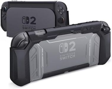 PlayVital Meteor Grip Case for Nintendo Switch 2 with Thumbstick Caps & Ergonomic Grips – Dockable Shockproof Anti-Slip Cover with Clear Back Design for Switch 2 Protective Shell – Black