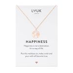 LUUK LIFESTYLE Filigree stainless steel necklace with globe pendant and HAPPINESS card, gift idea for girlfriend, fiancée, Valentine's Day, birthday, travel lucky charm, trendy minimalist style, rose