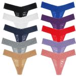 Deigecil Pack Of 10 Sexy Lace Women Thong Underwear Soft Comfortable Low Waist Women knickers Plus Size, Assorted Lace Pattern and Colors