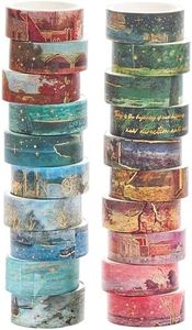 YUBX Landscape Washi Tape Set in Oil Painting Style 20 Rolls Scenery Drawing Masking Gold Foil Graphic Decorative Tapes for Arts, DIY Crafts, Journals, Planners, Scrapbook, Wrapping (Colourful)