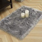 LOCHAS Soft Fluffy Grey Faux Fur Rugs for Bedroom Bedside Rug 2x3 Feet, Washable, Furry Sheepskin Area Rug for Living Room Girls Room, Luxury Shag Carpet Home Decor