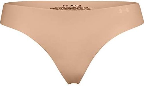 Under Armour Women's 3-Pack Pure Stretch No Show Thong Underwear, All-Day Comfort & Ultra-Soft Fit, Nude, Large