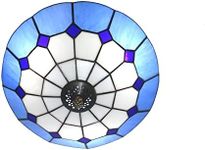 Skyweel Tiffany Style Ceiling Light Stained Glass Ceiling Light Flush Mount Chandeliers Lighting Fixture Lamps (12 Inch Blue)