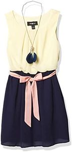 Amy Byer Girls' Sleeveless Blouson Dress, Yellow/Navy/Apricot, 7