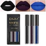 3Pcs Dark Black Blue Purple Matte Liquid Lipstick Lip Stain Lip Gloss Makeup Set,DNM Non Stick Cup Long Lasting Smudge Proof Waterproof Lipstick labial mate larga duracion 24 (Set07)