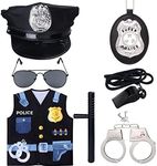 Keymall Kids Police Costume Set-7 Pcs Police Officer Dress Up for boys-Hat,Vest, Badge,Whistle,Sunglasses,Handcuff,Baton (Set C)