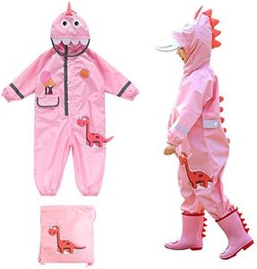 SSAWcasa Kids Rain Suit,Dinosaur Toddler Raincoat Wear Coverall Jacket Baby Outfit (M, Pink Dinosaur)