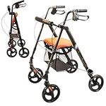 MobiQuip Aluminium Rollator, 4 Wheeled Walker with Seat and Storage Basket, Weighs Just 6.4kg Lightweight Folding Mobility Aid, Easy to Fold Walking Frame, for Elderly or Disability