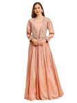 Madhuram Women's Chinon Gown for Women Ethnic with Embroidery Work Long Gown(M-2454 Peach_4X-Large)