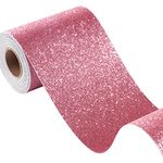 FunStick Hot Pink Glitter Wallpaper Border Stick and Peel Removable Wall Border Trim for Girls Bedroom Mirror Border for Bathroom Peel and Stick Wallpaper Borders Glitter Contact Paper Decor 3.9"x200"