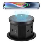 Wawofun Pop up Socket, Pop up Sockets for Kitchen Worktops Automatic Pop up Power Outlet with 15W Wireless Charger PD 20W Type C Port, Smart Plug 3 Way Extension Outlets 4.33'' Hole