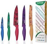 nuovva Professional Kitchen Knife Set – 5pcs Colour Pattern Kitchen Knives – Stainless Steel Granite Non Stick Blades – Chefs, Filleting, Bread, Paring and Utility Knives