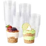 MATANA 48 Clear Hard Plastic Dessert Cups (Round, 220ml) - Sturdy & Reusable - Dessert Pots for Appetisers, Puddings, Mousses, Parfaits, Trifles, Tiramisu, Cheesecakes