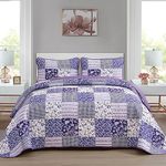 Mybedsoul King Quilt Bedding Set - 3-Piece Microfiber Reversible Coverlet in Retro Purple | Lightweight Bedspread | All-Season Quilts King Size | Stylish Bedding for King Quilt Set 90"x104"