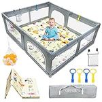 ORIEVIR Baby Playpen 180cmx150 cm (71inx59in) for Toddlers with Mat & 30 PCS Ocean Balls,Baby Playard 300D Cloth,Playpen for Babies,Sturdy Safety Playground,Baby Activity Centre,Baby Fence Play Area