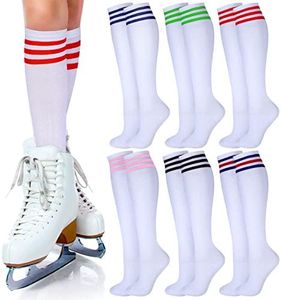 6 Pairs Roller Skate Socks Knee Socks Skating Athletic Sport Socks Striped Tube Sock for Men Women Girls Youth, Fresh Colors, One Size