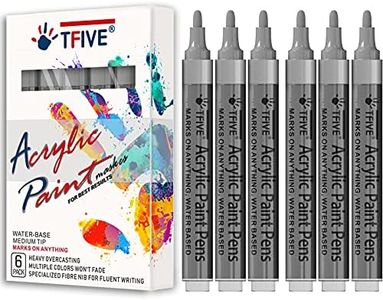 Silver Acrylic Paint Marker Pens - 2-3mm Medium Tip, 6 Pack Permanent Silver Water Based Paint Pen for DIY Projects, Paintings for Rock, Fabric, Wood, Leather, Metal, Ceramics, Paper, Glass, Plastic