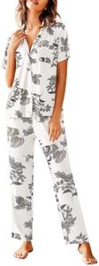 Avidlove Women Pajamas Set Notch Collar Soft Sleepwear Pjs Short Sleeve Button Down Nightwear with Long Pants
