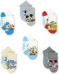 Mickey Mouse Minnie Pluto Donald Duck Boys Toddler 6 Pack Gripper Quarter Socks (Small (4-6), Grey)