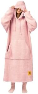 Big Blanket Co Premier Plush Hoodie Blush | Ultra-Soft Wearable Blanket | Plush Sherpa-Lined Hoodie Blanket | One Size Fits All