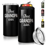 SANDJEST 4-in-1 Grandpa Tumbler Gifts for Papa from Grandkids - 12oz Best Grandpa Ever Can Cooler Tumblers Cup - Stainless Steel Insulated Cans Coozie Christmas, Birthday, Father's Day Gift for Papas