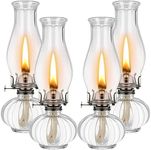 4 Pieces Clear Glass Kerosene Lamps for Indoor Use Large Chamber Oil Lamp Vintage Decorative Hurricane Lamp Rustic Oil Lantern with Adjustable Fire Wick for Emergency Lighting Decor, 13 Inches Height