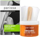 Parissa Organic Sugar Wax Kit for Legs & Body | USDA Certified, Made in Canada, Vegan, Hypoallergenic | Gentle on Sensitive Skin, Water-Washable, Microwavable | 240ml Wax + 30 Reusable Strips + 3 Spatulas