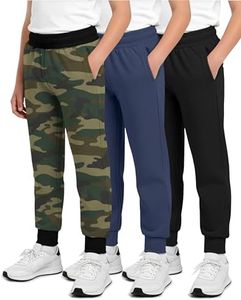 Real Essentials 3 Pack: Boys Youth Teen Active Athletic Basic Soft Kids Sports Fleece Jogger Soccer Track Gym Running Slim Pajama Sweatpants Casual Pantalones Winter Pockets-Set 7,M(10-12)