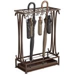 AcornFort U-22 EXTRA LARGE Bronze Metal 21 Holes Rectangle Style Umbrella Stand Walking Stick Holder With 24 Hooks and a Free Bottom Rainwater Leaking Tray 70 * 50 * 24 CM