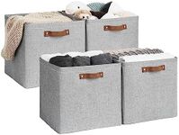 StorageWorks 13x13 Storage Cubes, Collapsible Storage Bins Organizer for Closet, Fabric Storage Box with PU Handles, Gray, 4-Pack