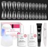 Beetles Gel Nail Kit Medium Almond with Dehydrator and Primer, 576Pcs Half Matte Etch-X Gel Nail Tips Solid Glue Mini Lamp Acrylic Nail Tips Easy DIY Nail Extension Set Gift for Women