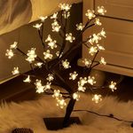 The Purple Tree LED Cherry Blossoms Bonsai Tree Lamp 18 Inch, 28 LED Silicon Tree Adjustable Branches for Room Decoration Night Light, Corded Electric (Warm White)