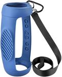 for JBL Charge 5 Bluetooth Speaker Silicone Case, Travel Carrying Case Protective Cover with Shoulder Strap and Carabiner (Blue)
