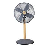 Tower T642000 Scandi Metal Pedestal Fan with 3 Speeds, Automatic Oscillation, 16”, 50W, Grey and Wood Effect