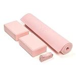 Myga Yoga Starter Set - Yoga Mat, 2 Yoga Blocks and Yoga Strap - Starter Kit with Mat, 2 Bricks & Metal D Ring Belt for Beginners in Yoga, Pilates & Fitness - Home Studio Gift Set - Dusty Pink