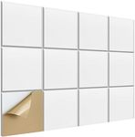 SHJADE 12 Pieces Square Sound Absorbing Panels Self-Adhesive, 12" X 12" X 0.4"High Density Acoustic Panel, Stylish Acoustical Wall Padding Used in Home & Offices(White)