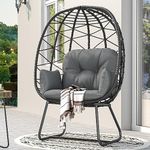 YITAHOME Egg Chair with Stand Outdoor Indoor Egg Lounge Chair with Cushion Wicker Chair PE Rattan Chair Included for Patio, Garden, Backyard, Porch, Gray