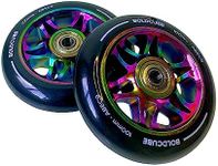 BOLDCUBE Stunt Scooter Wheels 100mm Pair - Pro Stunt Wheels Alloy Core - ABEC9 Bearings (Gem: Chrome/Black, 2 Wheels)