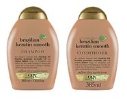 OGX Ever Straightening Brazilian Keratin Smooth Shampoo + Conditioner Combo | Coconut Oil, Keratin Proteins, Avocado Oil & CocoaButter, For all types of Hair, Sulfate Parabens Free Surfactants, 770ml