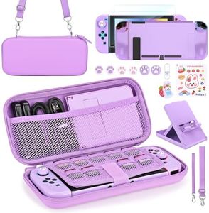 Younik Switch Accessories Bundle, 17 in 1 Purple Switch Accessories Kit for Girls Include Switch Carrying Case, Adjustable Stand, Protective Case for Switch Console & J-Con