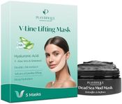 PLANTIFIQUE Dead Sea Mud Mask for Face Body Care with Hyaluronic Acid for Women and Men and V-Line Collagen Mask for face 5 PCS, Chin Strap for Double Chin