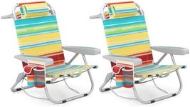 Goplus Beach Chair, 2 Pack 330lbs Folding Backpack Chairs for Adults with 5 Positions, Storage Pockets, Towel Bar & Headrest, Foldable Low Beach Lounge, Portable Aluminum Lay Flat Camping Chair